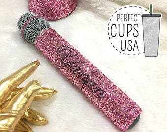Custom microphone rhinestone Swarovski crystal bling wireless mic, Wireless microphone with name, Personalized singing microphone included