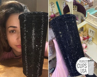 Schwarze Swarovski kalt getränk Becher Becher, Strass Starbucks Tasse in schwarz, Swarovski Kristall Starbucks Tasse, Starbucks Becher mit Stroh