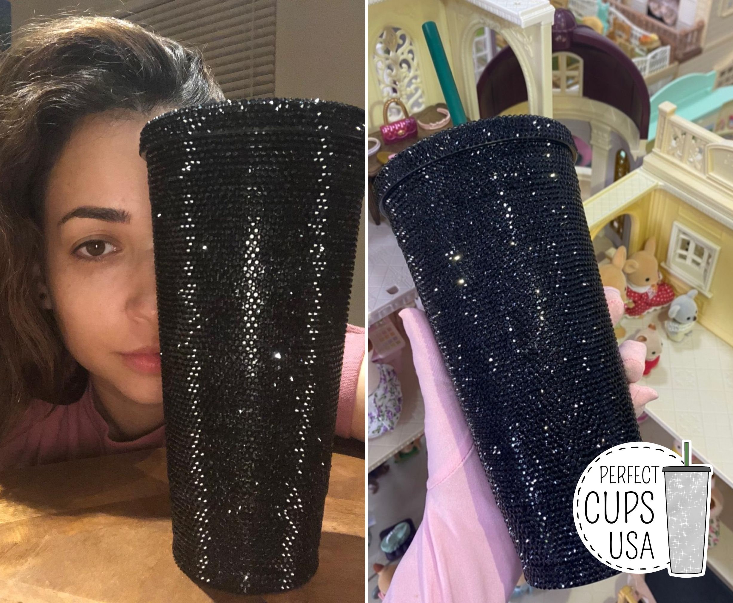 Black Swarovski Cold Drink Tumbler Mug, Rhinestone Starbucks