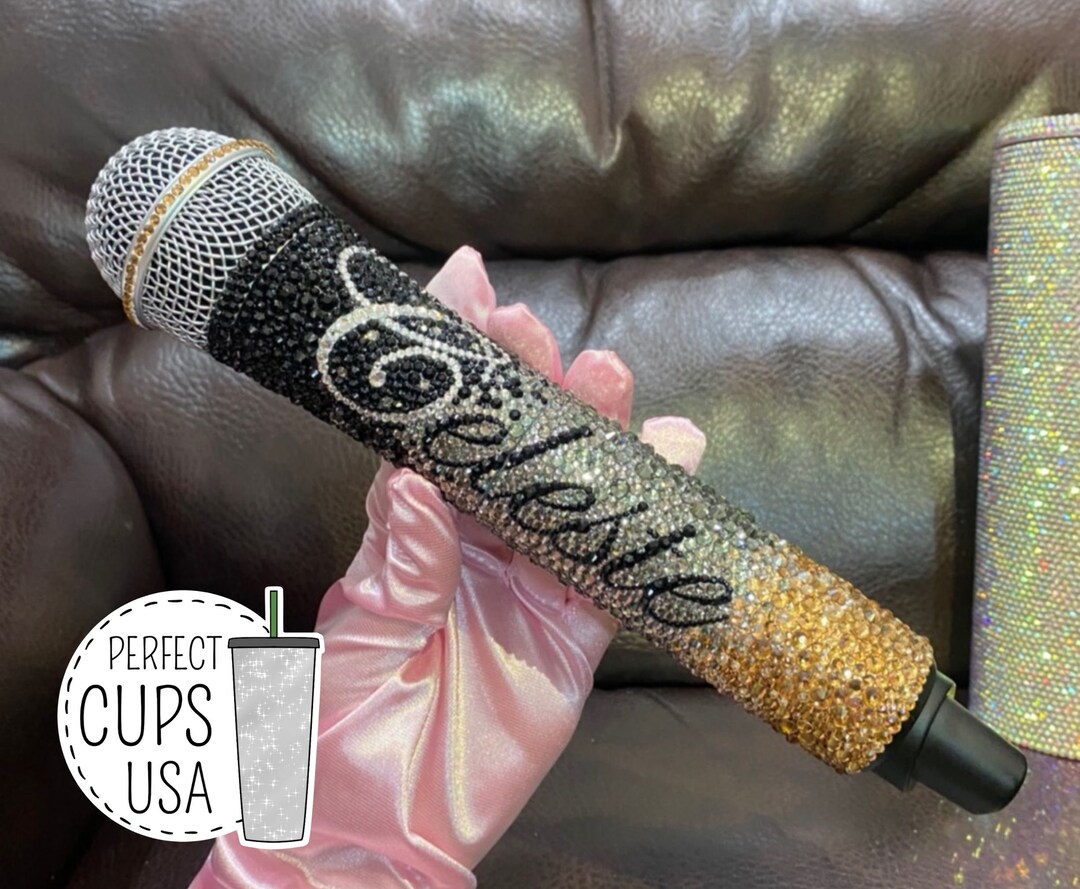 Black to Gold Custom Microphone, Swarovski Crystal Bling Wireless Mic