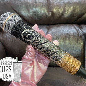 Black to Gold Custom microphone, Swarovski crystal bling wireless mic, Wireless Personalized singing gold microphone included