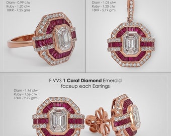 2 Carat Natural Diamonds faceup, Natural Ruby in 18K Rose Gold Jewelry Set|Ring|Earring|Pendant|Big Diamond|Matching Jewelry|Affordable