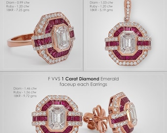 2 Karat Natürliche Diamanten Faceup, Natürlicher Rubin in 18K Roségold SchmuckSet| Ring| Ohrringe| Anhänger| Großer Diamant| Passender Schmuck| Erschwinglich