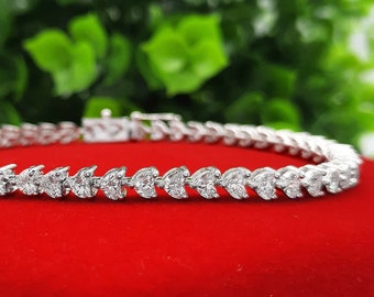 49 Heart Shaped F VVS Natural White Diamonds 18K White Gold Tennis Bracelet 6.5"|Fine Jewelry|Diamond Jewelry|Diamond Bracelet|Diamond Heart
