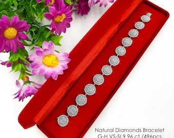 9.96ctw Natürliche weiße Diamanten Tortenschliff in 18K Gold Tennis Armband 7 zoll|big Diamanten|bezahlbarer Diamant| Edler Schmuck| Diamant Armband