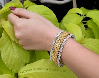 One of a Kind ! 38ct Natural Vivid Yellow & White Diamonds 18K Gold Bracelet 7 inch|Exclusive Jewelry|Fine Jewelry|Gift|Diamond Bracelet