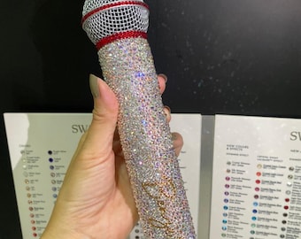 Silber, Lila & rotes Bling-Funkmikrofon mit Namen, echtes Swarovski-Kristall-Bling-Mikrofon enthalten, Strass-Mikrofon mit Namen