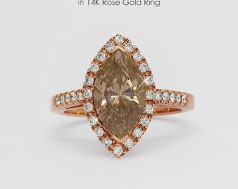 BIG ! 2.54ct Fancy Champagne Marquise Natural Diamond 14K Rose / Pink Gold Ring|Fine Jewelry|Affordable|Diamond Ring|Jewelry|Fancy Diamonds