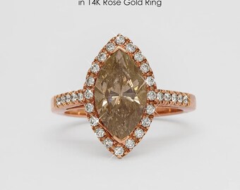 GROßE! 2.54ct Ausgefallener Champagner Marquise Natur Diamant 14K Rose / Pink Gold Ring| Edler Schmuck| Erschwinglich| Diamantring| Schmuck| Ausgefallene Diamanten