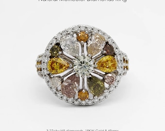 3.28ctw Fancy Multicolors Pink Orange Natur Diamanten 18K Weißgold Ring| Edler Schmuck| Erschwinglich| Diamantring| Schmuck| Ausgefallene Diamanten
