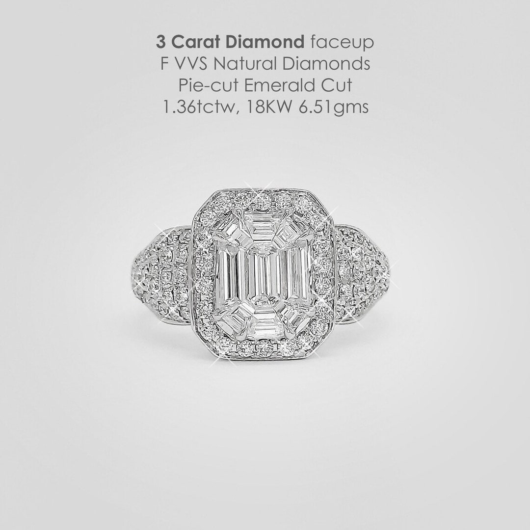 BIG 3 Carat Emerald Cut Diamond Faceup F VVS Natural Diamonds Piecut
