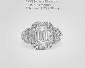 BIG 3 Carat Emerald Cut Diamond Faceup F VVS Natural Diamonds Pie-Cut 18K White Gold Ring|big diamond|engagement ring|affordable diamond