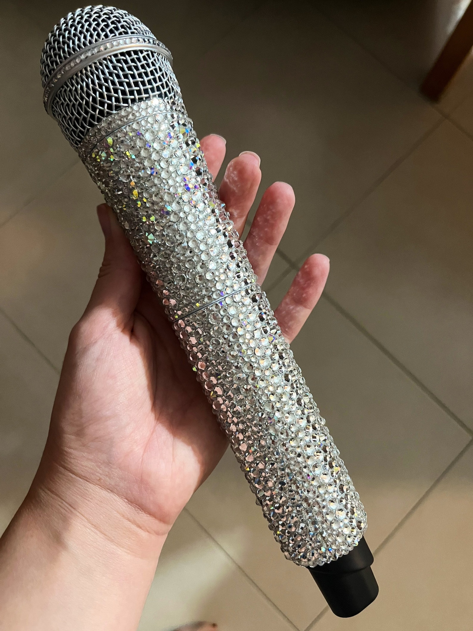 Solid Silver Bling Wireless Microphone With Name, Swarovski Crystal