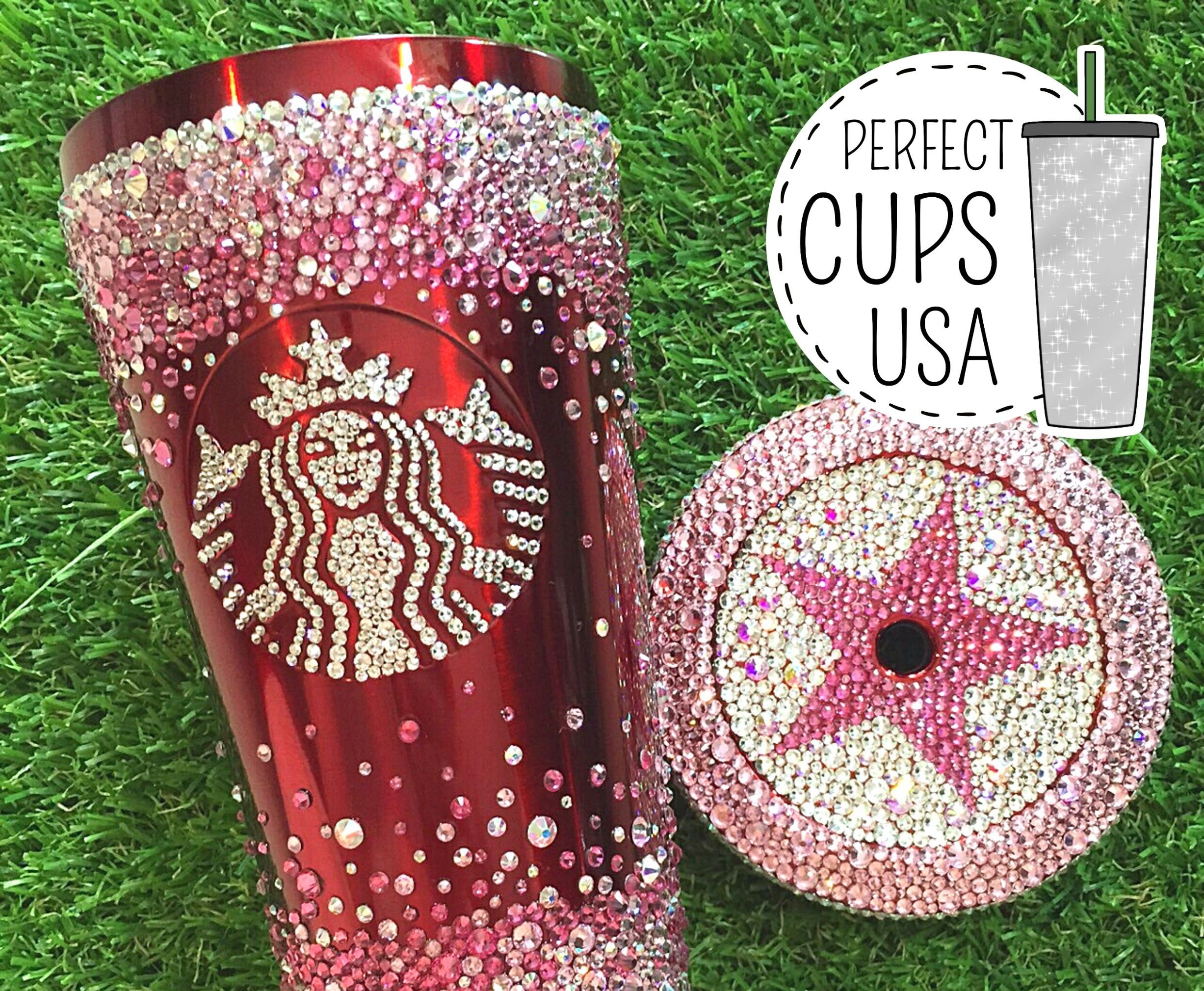 Starbucks Acrylic Tumbler with Red Diamond Cut Crystals