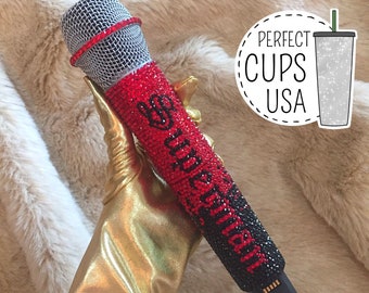 Black & red bling wireless microphone with name, Genuine Swarovski crystal bling microphone, Swarovski name gift microphone included