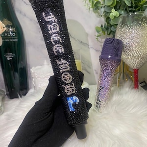 Black bling wireless microphone with name, Genuine Swarovski crystal bling microphone included, Rhinestones mic with name