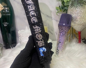 Schwarzes funkelndes Funkmikrofon mit Namen, echtes Swarovski Kristall-Glitzermikrofon enthalten, Strassmikrofon mit Namen