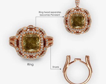 3.34ct Fancy Green Yellow & White Natural Diamond 2-in-one 18K Rose Gold Ring cum Pendant|Big Diamond|Engagement Ring|Exclusive Gift|rare