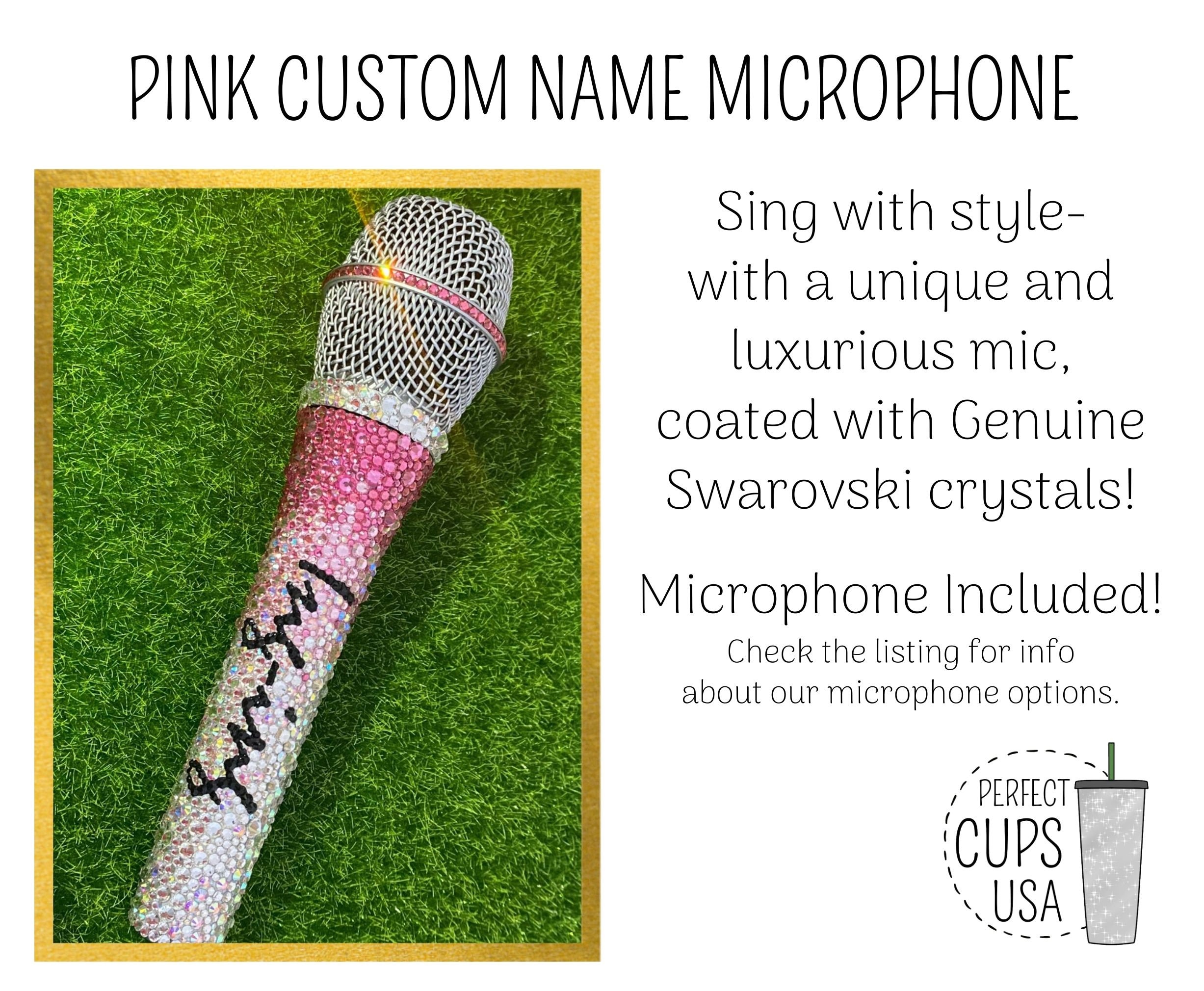 名前入りのピンクのキラキラワイヤレスマイク、本物のスワロフスキー