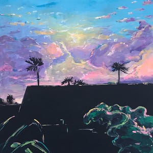 Cocoa Beach psychedelic Sunset Original Acrylic Painting