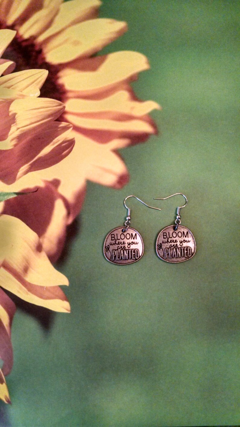 Flower Earrings Garden Earrings Quote Earrings Etsy