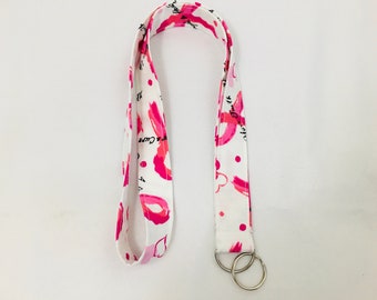 White With Pink Ribbon Breast Cancer Lanyard/Key Chain/Badge Holder