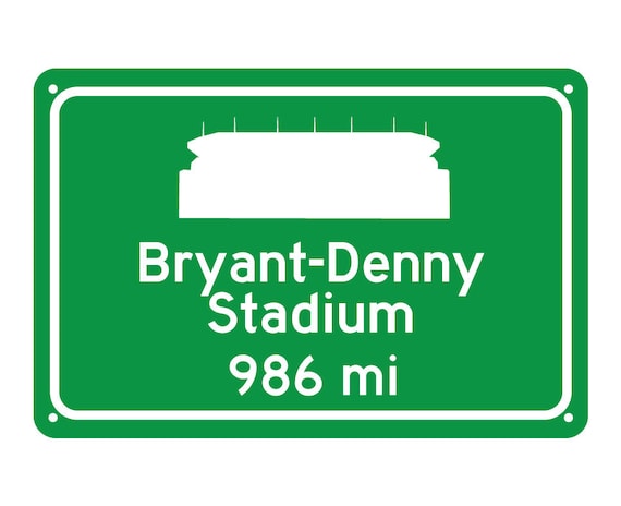 Alabama Crimson Tide - Bryant–Denny Stadium - Miles to Stadium Highway Road Sign - Customize the Distance