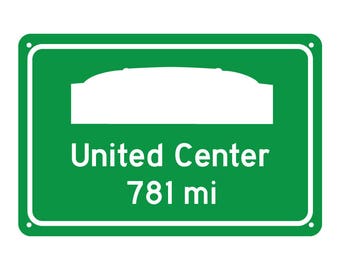 Chicago Blackhawks United Center - Miles to Arena Highway Road Sign - Customize the Distance