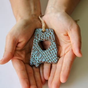 Handmade Alabama Ornament: Lace Imprint Ceramic State Keepsake