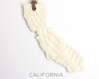 Handmade California State Ornament: Lace Imprint Pottery