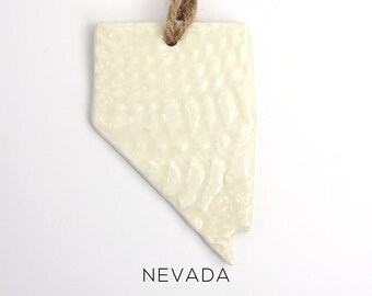 Handmade Nevada State Ornament: Lace Imprint Pottery