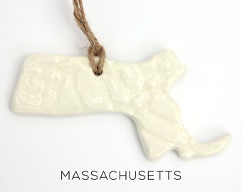 Handmade Massachusetts State Ornament: Lace Imprint Pottery