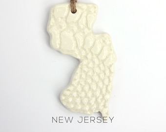 Handmade New Jersey State Ornament: Lace Imprint Pottery
