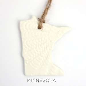 Handmade Minnesota State Ornament: Lace Imprint Pottery