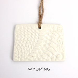 Handmade Wyoming State Ornament: Lace Imprint Pottery