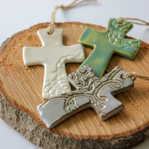 Cross Ornament, flared cross, handmade pottery, ceramic ornament, Christian, Christmas ornament, Christmas gift, religious gift image 2