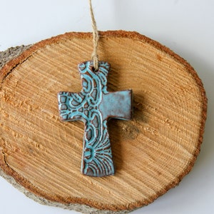 Cross Ornament, flared cross, handmade pottery, ceramic ornament, Christian, Christmas ornament, Christmas gift, religious gift image 7