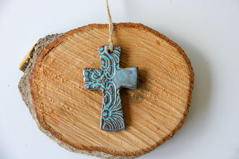 Cross Ornament, flared cross, handmade pottery, ceramic ornament, Christian, Christmas ornament, Christmas gift, religious gift image 7