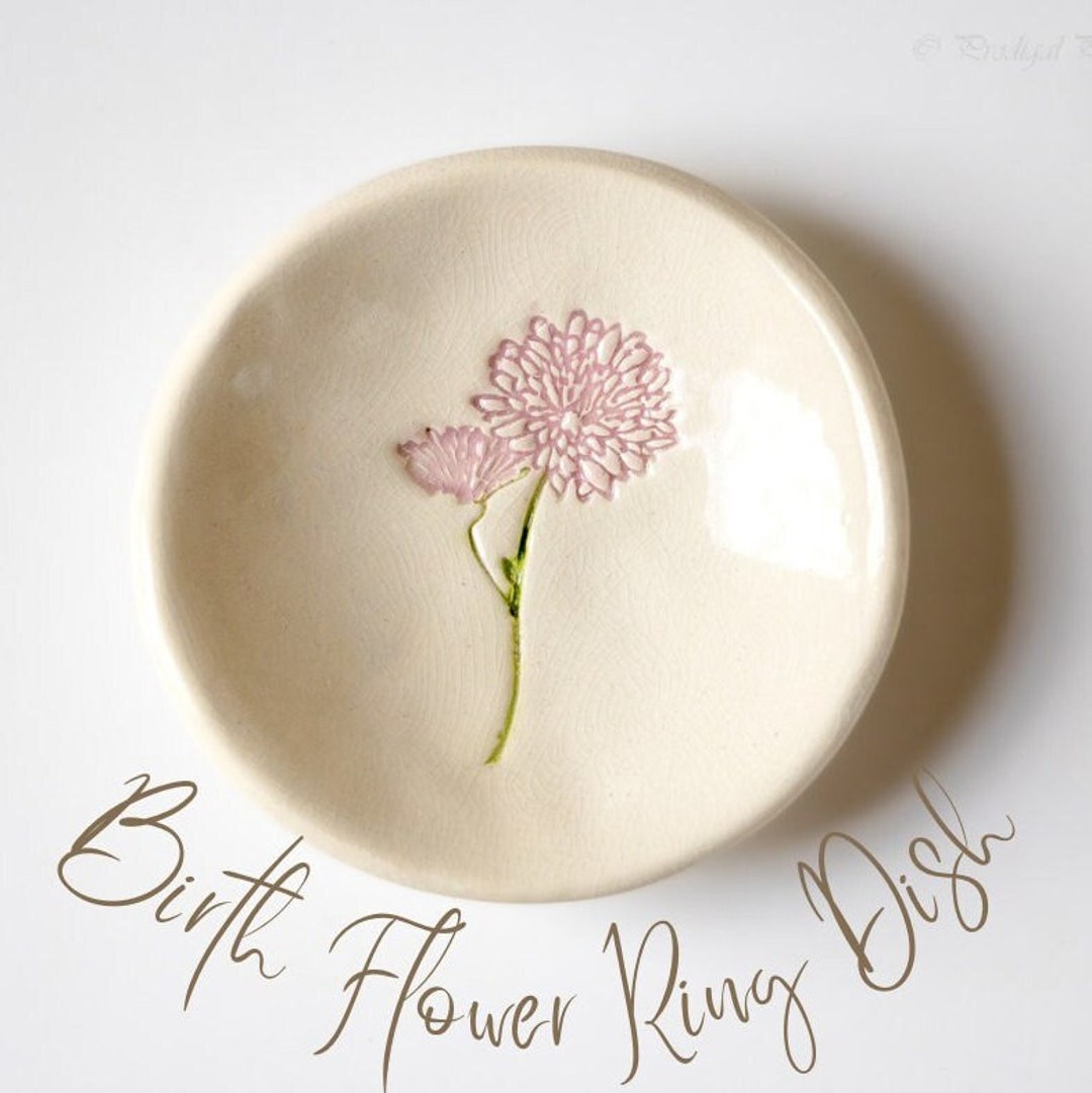 Birth Flower Ring Dish Etsy
