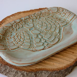 Ceramic Soap Dish, lace imprint, handmade pottery, custom pottery, home decor, bathroom decor, home accents, soap dish ceramic image 4