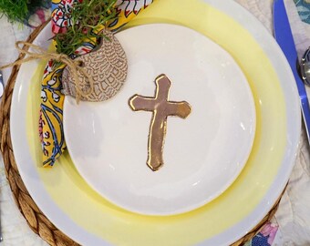 Ceramic Handmade Gold Leaf Cross Plate