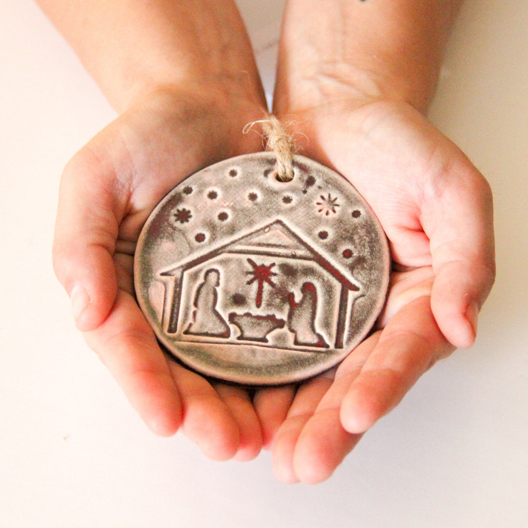 Ceramic Nativity Ornament, Christmas Nativity Ornament, Pottery Creche ...