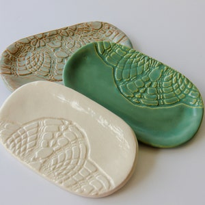 Ceramic Soap Dish, lace imprint, handmade pottery, custom pottery, home decor, bathroom decor, home accents, soap dish ceramic image 5