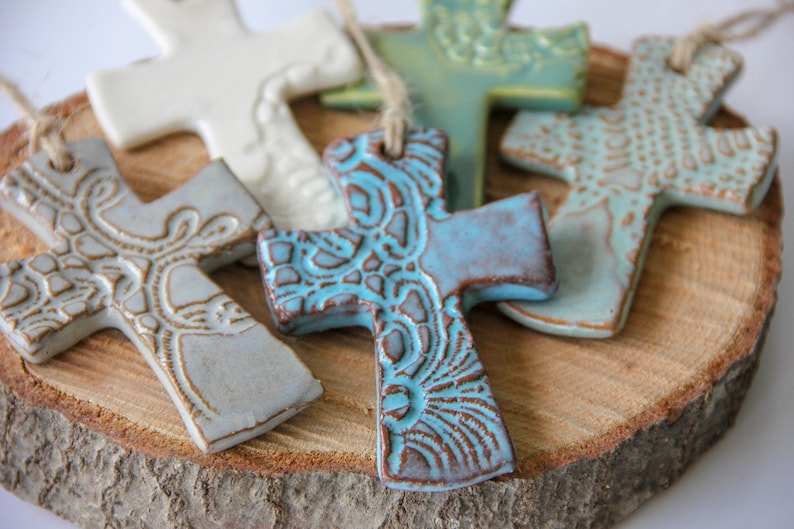 Cross Ornament, flared cross, handmade pottery, ceramic ornament, Christian, Christmas ornament, Christmas gift, religious gift image 6