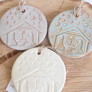 Ceramic Nativity Ornament, Christmas Nativity Ornament, Pottery Creche, Christian gifts, Christian Christmas Gifts