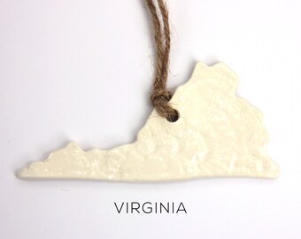 Handmade Virginia State Ornament: Lace Imprint Pottery