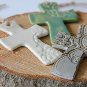 Cross Ornament, flared cross, handmade pottery, ceramic ornament, Christian, Christmas ornament, Christmas gift, religious gift image 4