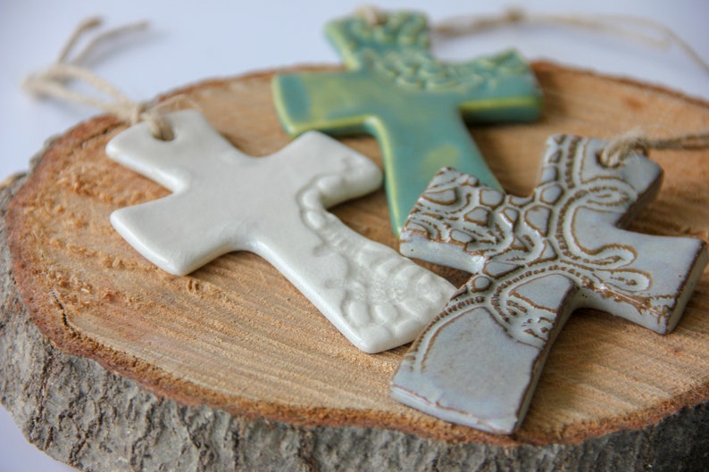 Cross Ornament, flared cross, handmade pottery, ceramic ornament, Christian, Christmas ornament, Christmas gift, religious gift image 4