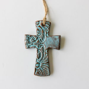 Cross Ornament, flared cross, handmade pottery, ceramic ornament, Christian, Christmas ornament, Christmas gift, religious gift image 8