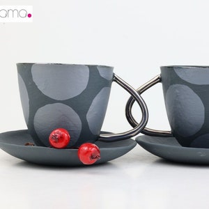 Two Porcelain Coffee Cups Set - Black Pearl Collection, Coffee Cups, Cups with Platinum Handle